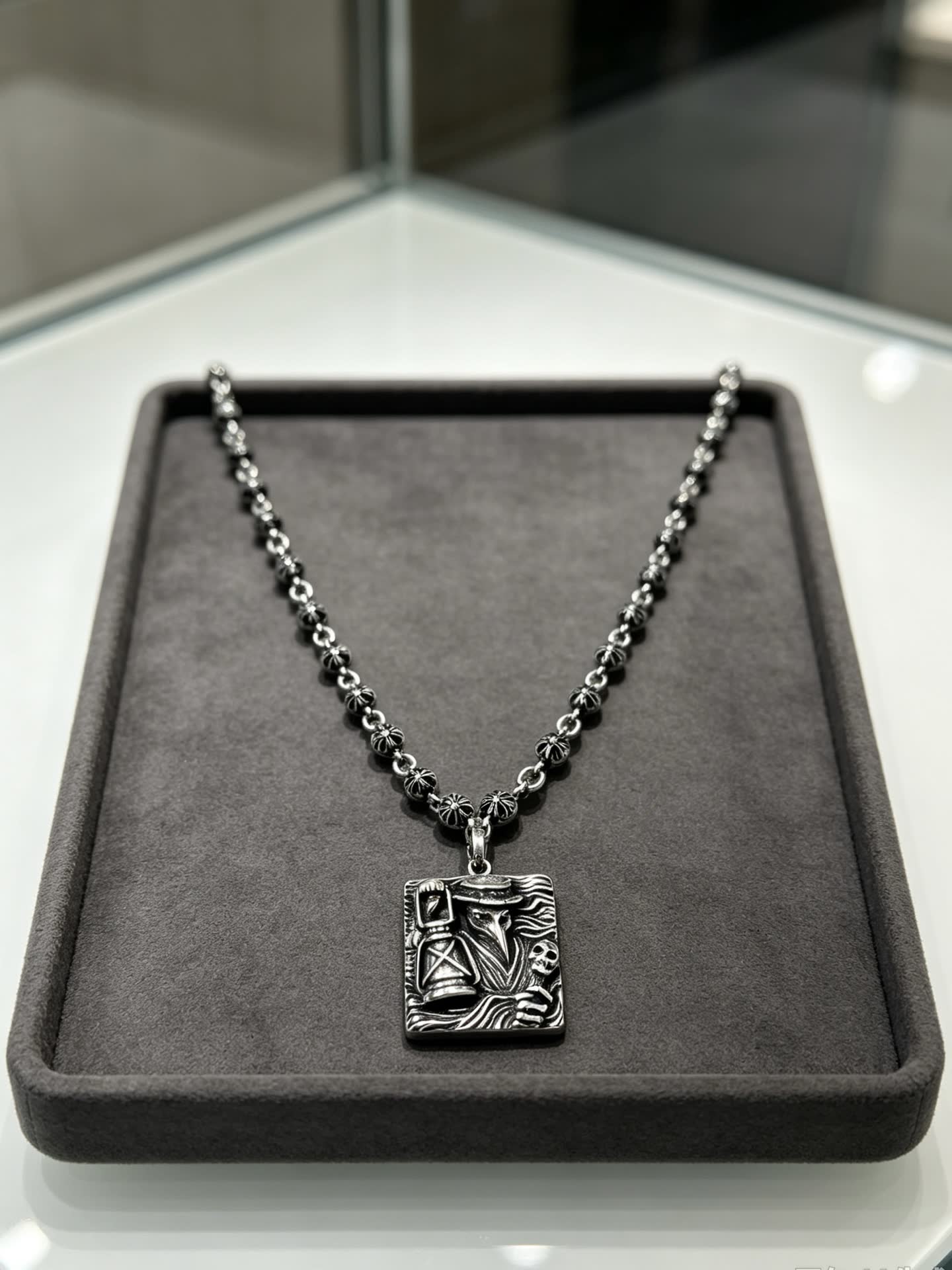 Chrome Hearts Silver Skeleton Lamp Pendant Necklace